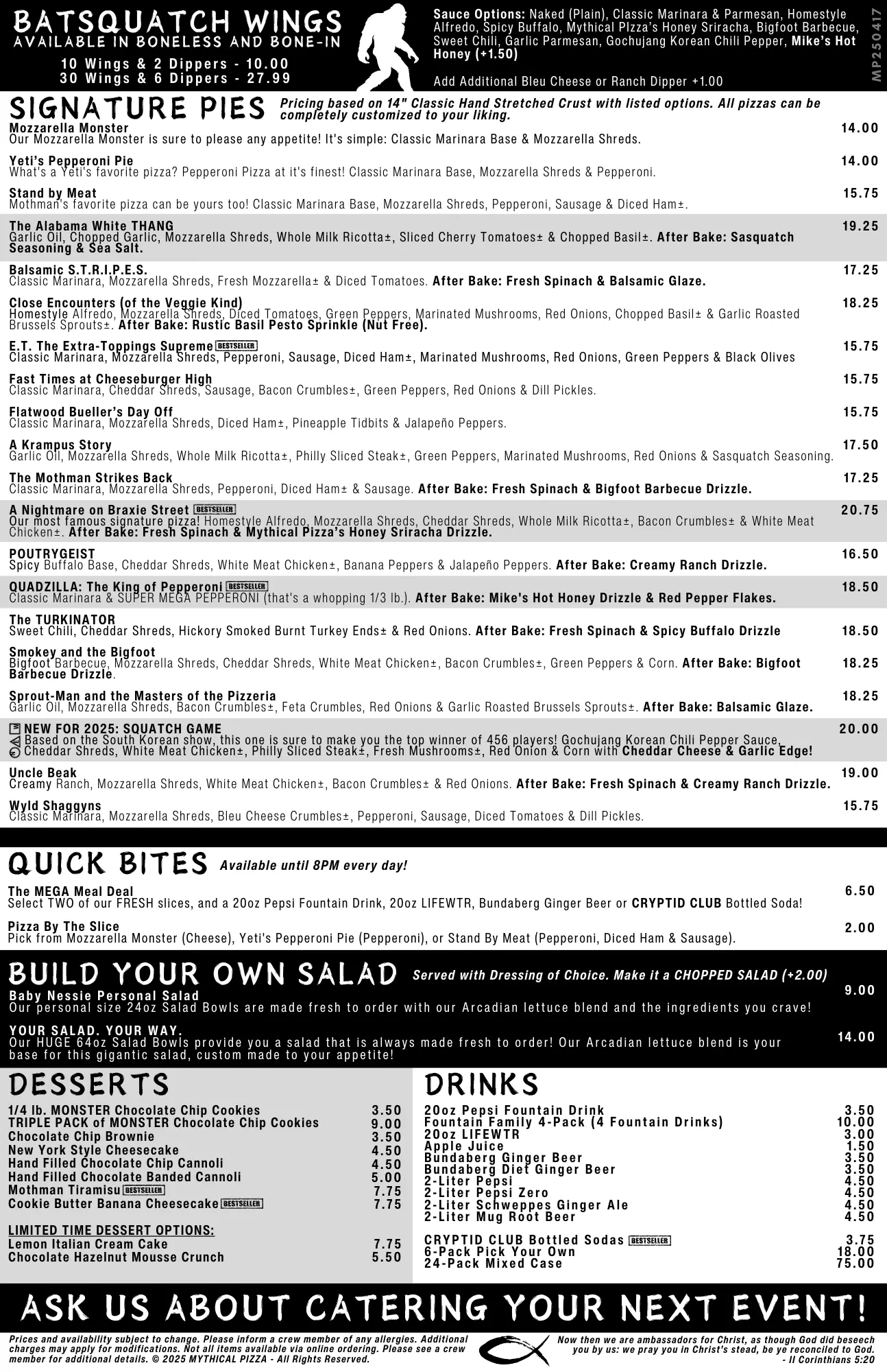 MYTHICAL PIZZA - Our Mythical Menu