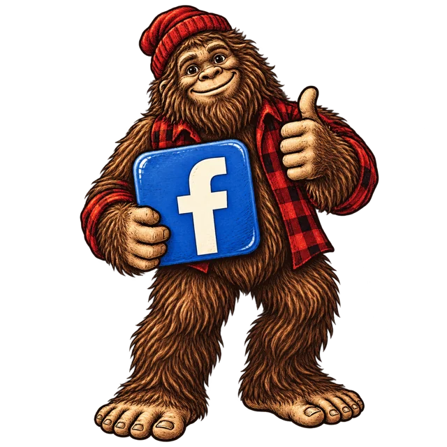 Bigfoot holding the Facebook icon
