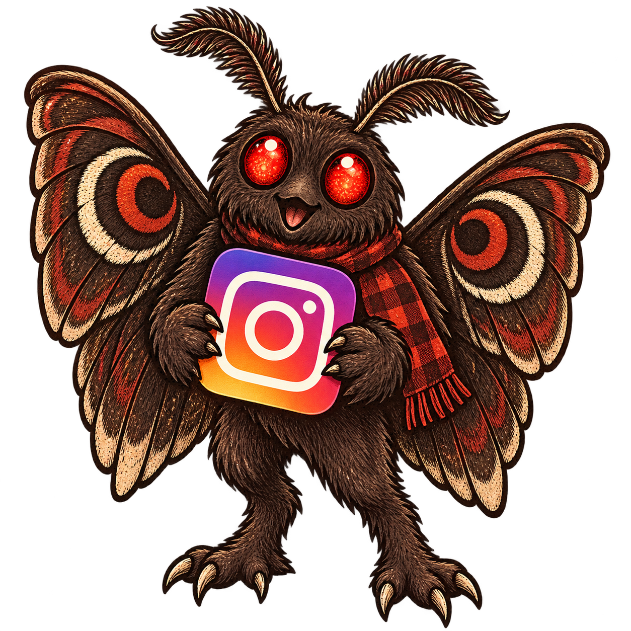 Mothman holding the Instagram icon